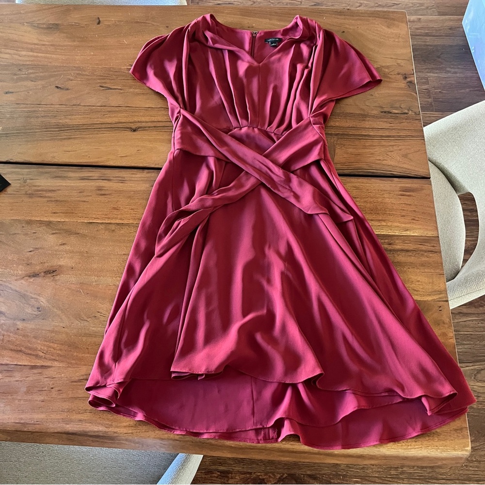 Ann Taylor Burgundy Tie-Front Dress